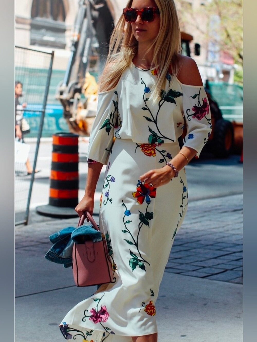 Tibi Bella Floral Silk Cold-Shoulder Midi Dress